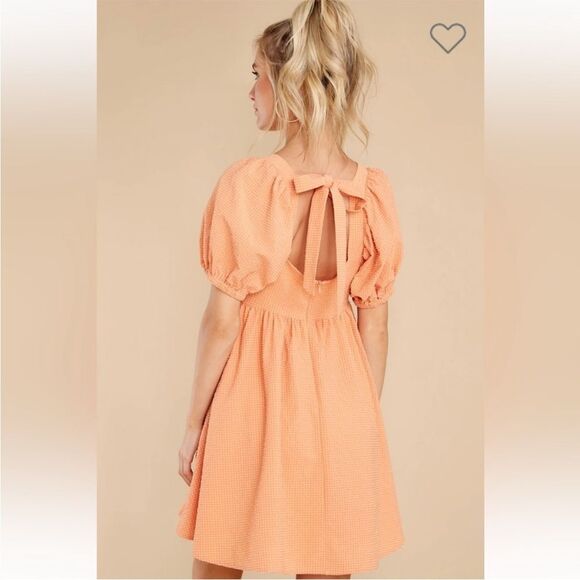 Mable One Kiss Away Peach Square Neck Puff Sleeve Babydoll Mini Dress size S - Picture 5 of 13